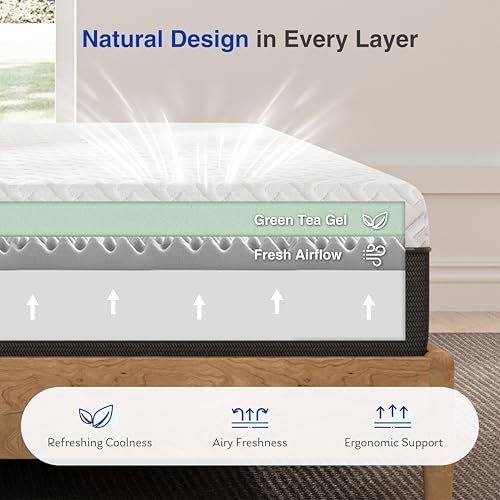 Green Tea Memory Foam Mattress, Full Size Mattress in a Box, Gel Infused Foam for Pressure