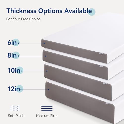 Memory Foam Mattress, Soft Plush Feel, Breathable, 12 Inch, Queen, White/Grey