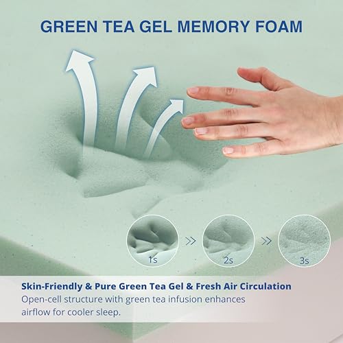 Green Tea Memory Foam Mattress, Full Size Mattress in a Box, Gel Infused Foam for Pressure