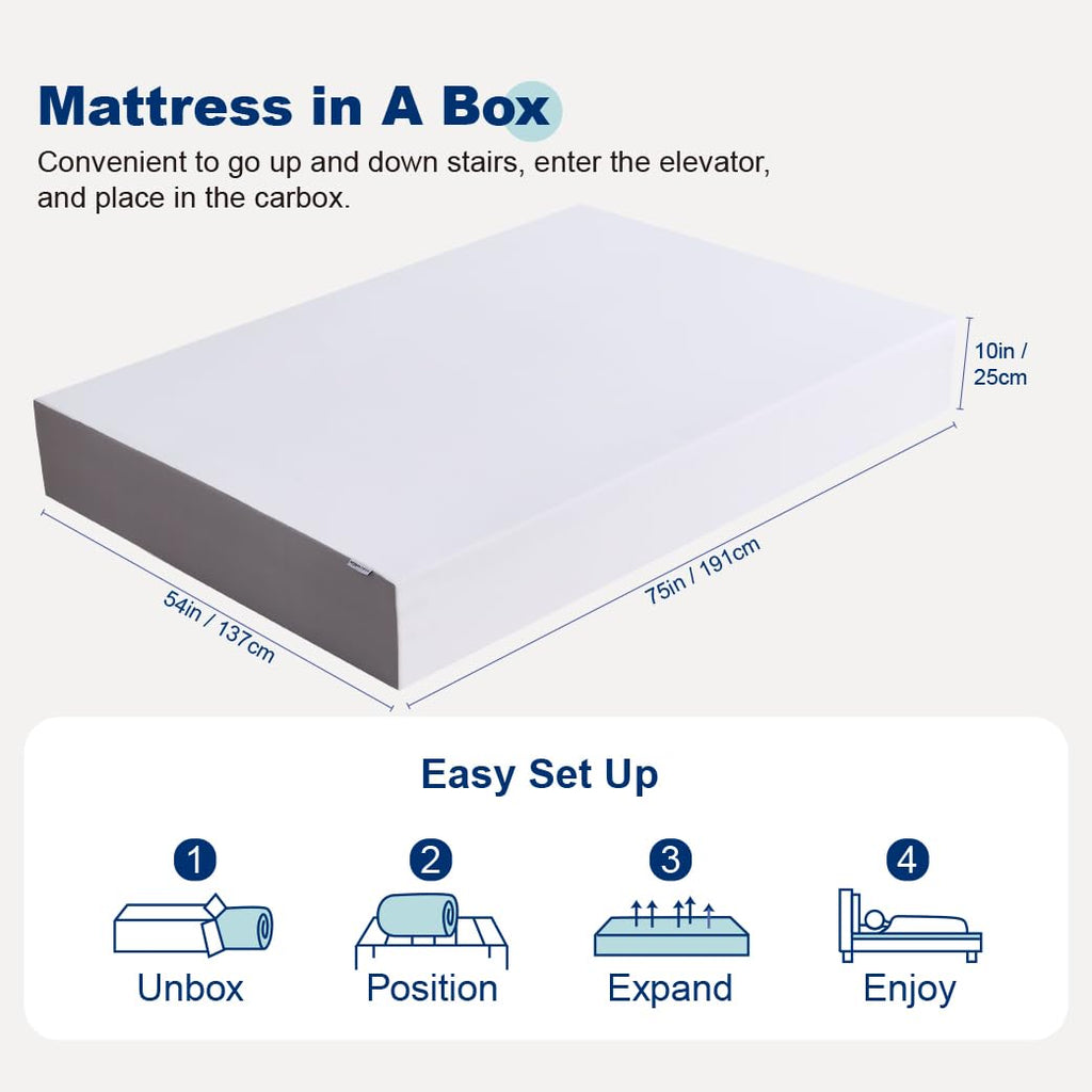 Memory Foam Mattress, Soft Plush Feel, Breathable, 12 Inch, Queen, White/Grey