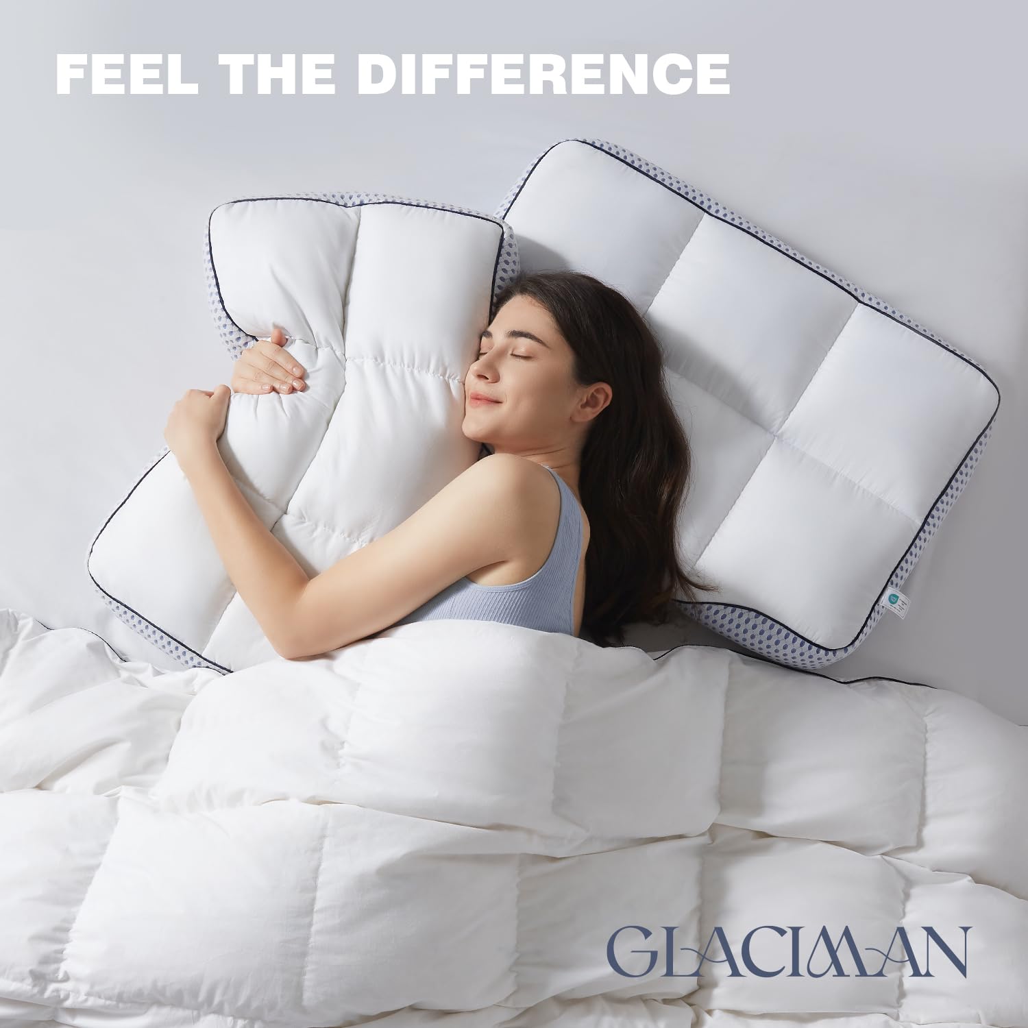Glaciman Shredded Memory Foam Pillow for Side & Back Sleepers - Firm Ergonomic Pillow for Neck Pain Relief