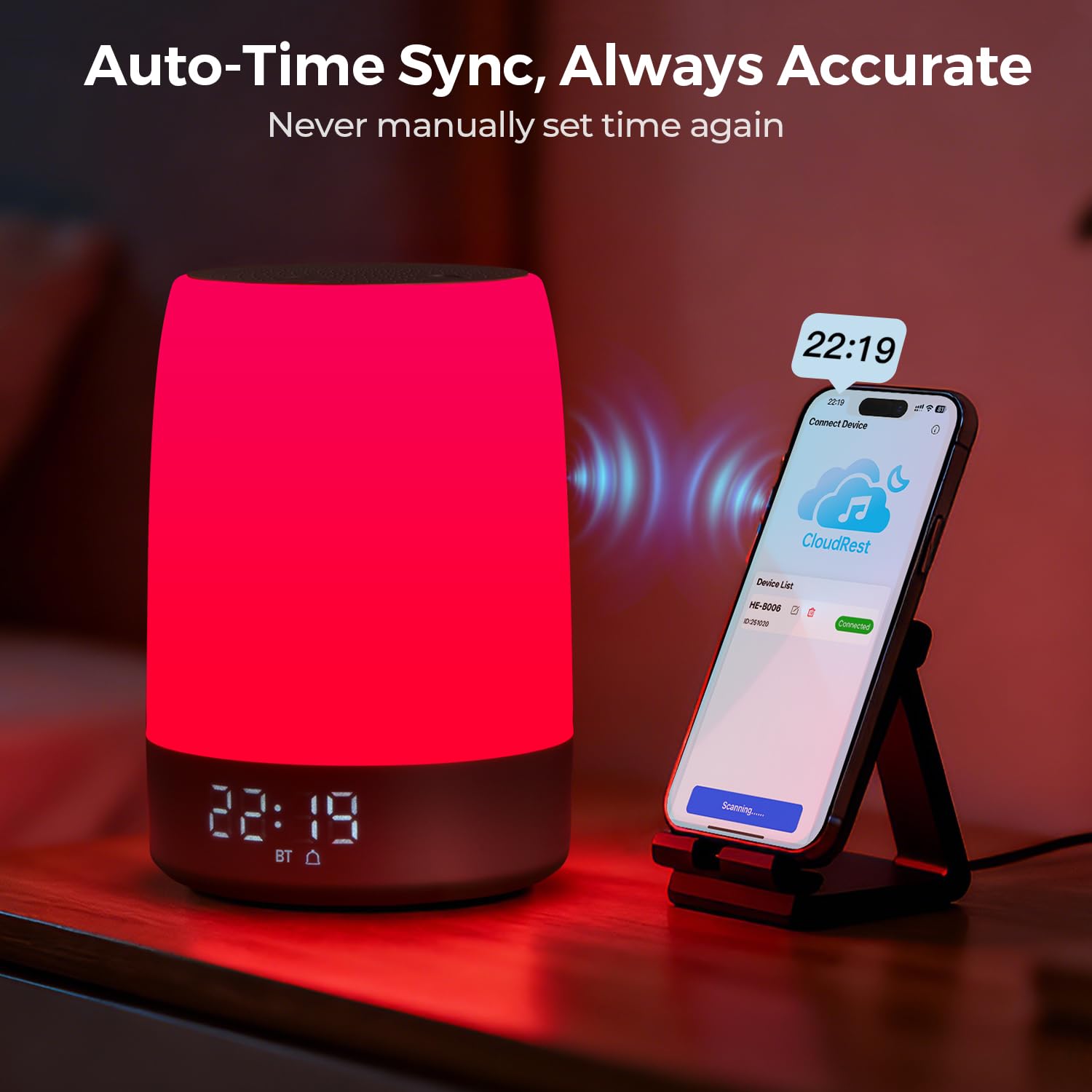 Smart Red Light Therapy Lamp & Sleep Sound Machine for Bedroom with Alarm Clock