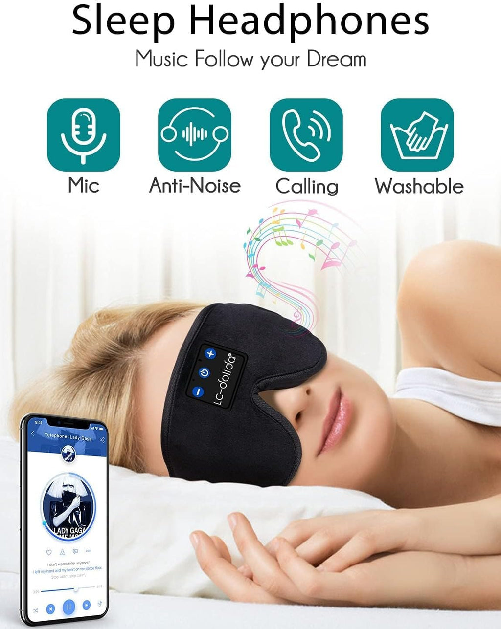 Sleep Headphones, 3D Sleep Mask Bluetooth Wireless Music Eye Mask