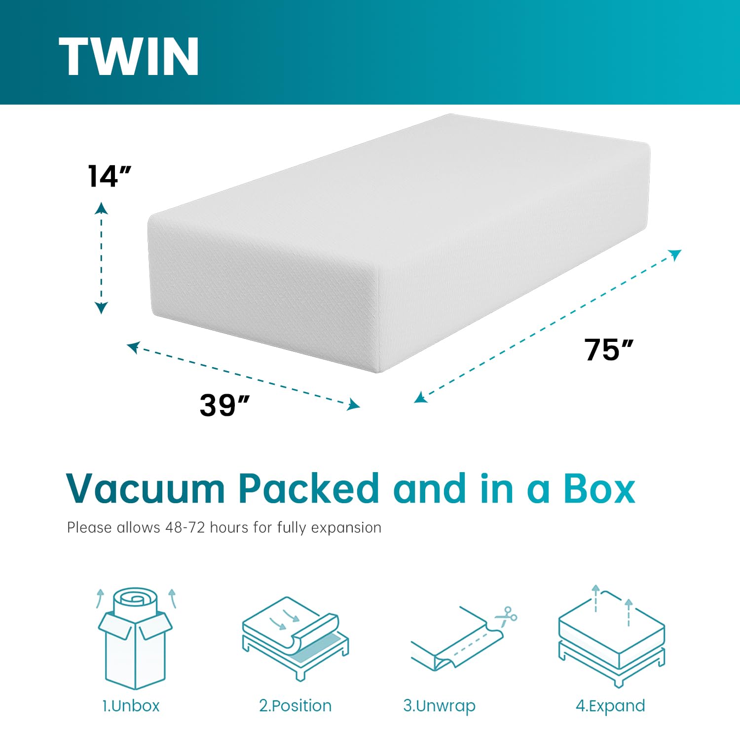 Gel Memory Foam Mattress | White | Bed in a Box,Pressure Relief, Cooling Ventilated Foam