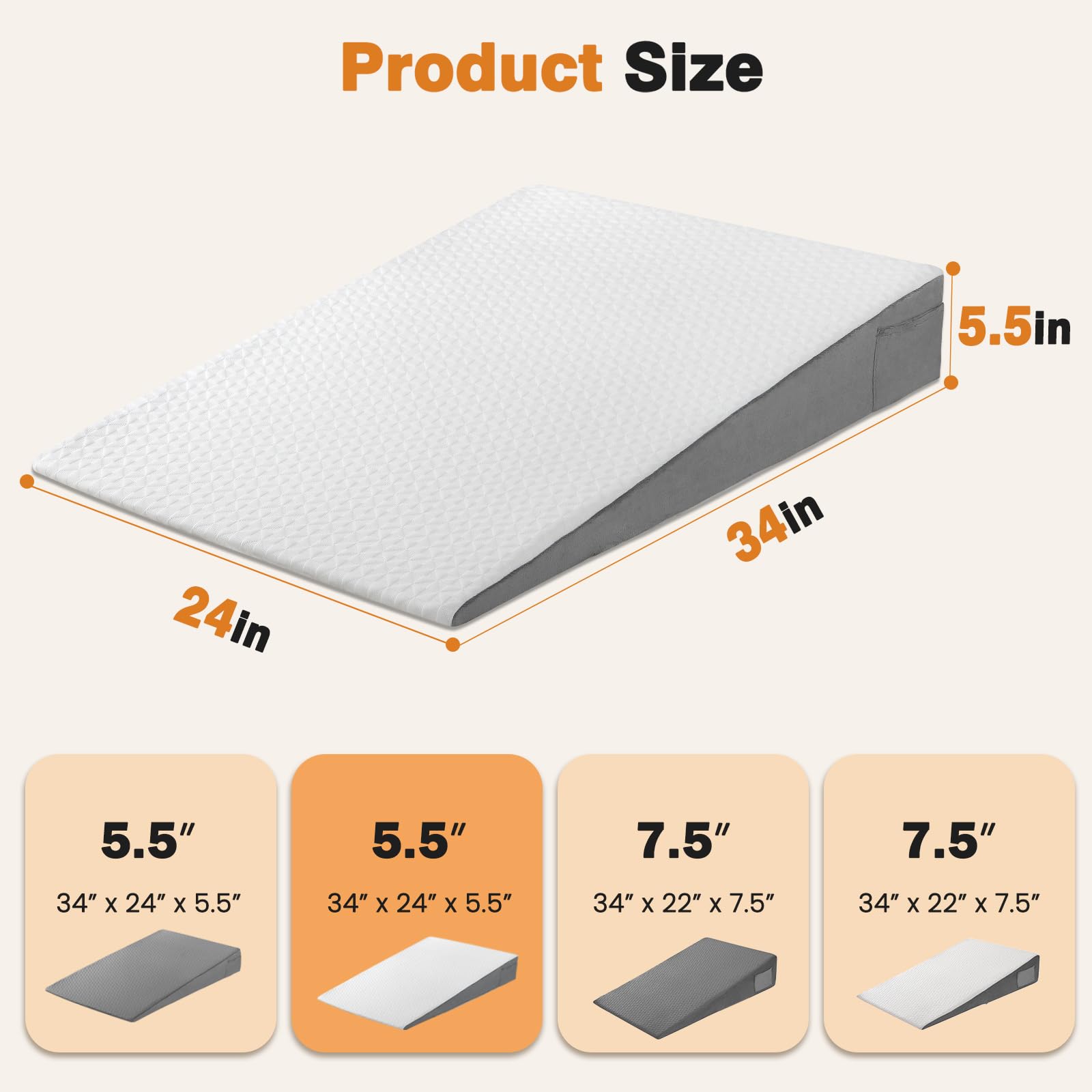 34" Extra-Long Wedge Pillow, Back & Arm Support, Bed Wedge