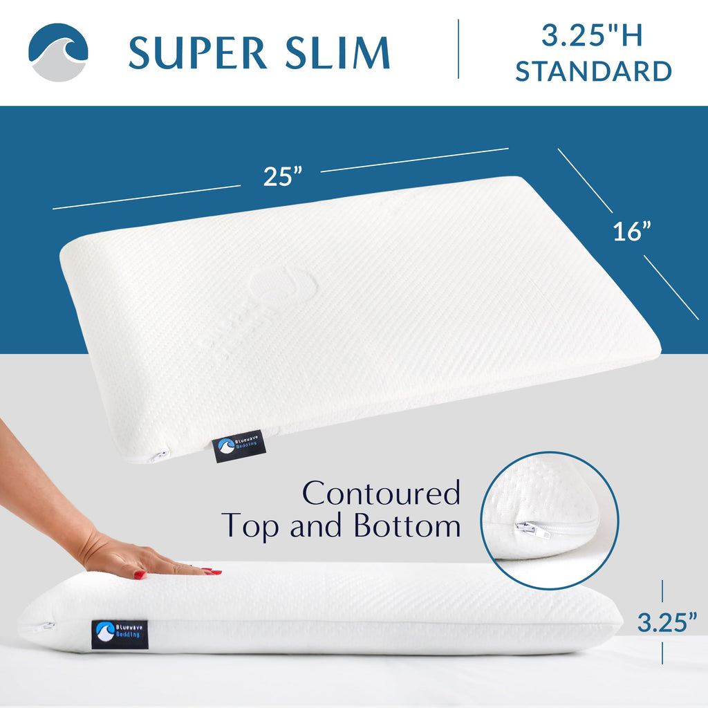 Bedding Ultra Slim Max Cool CarbonBlue Gel Memory Foam Pillow for Stomach and Back Sleepers