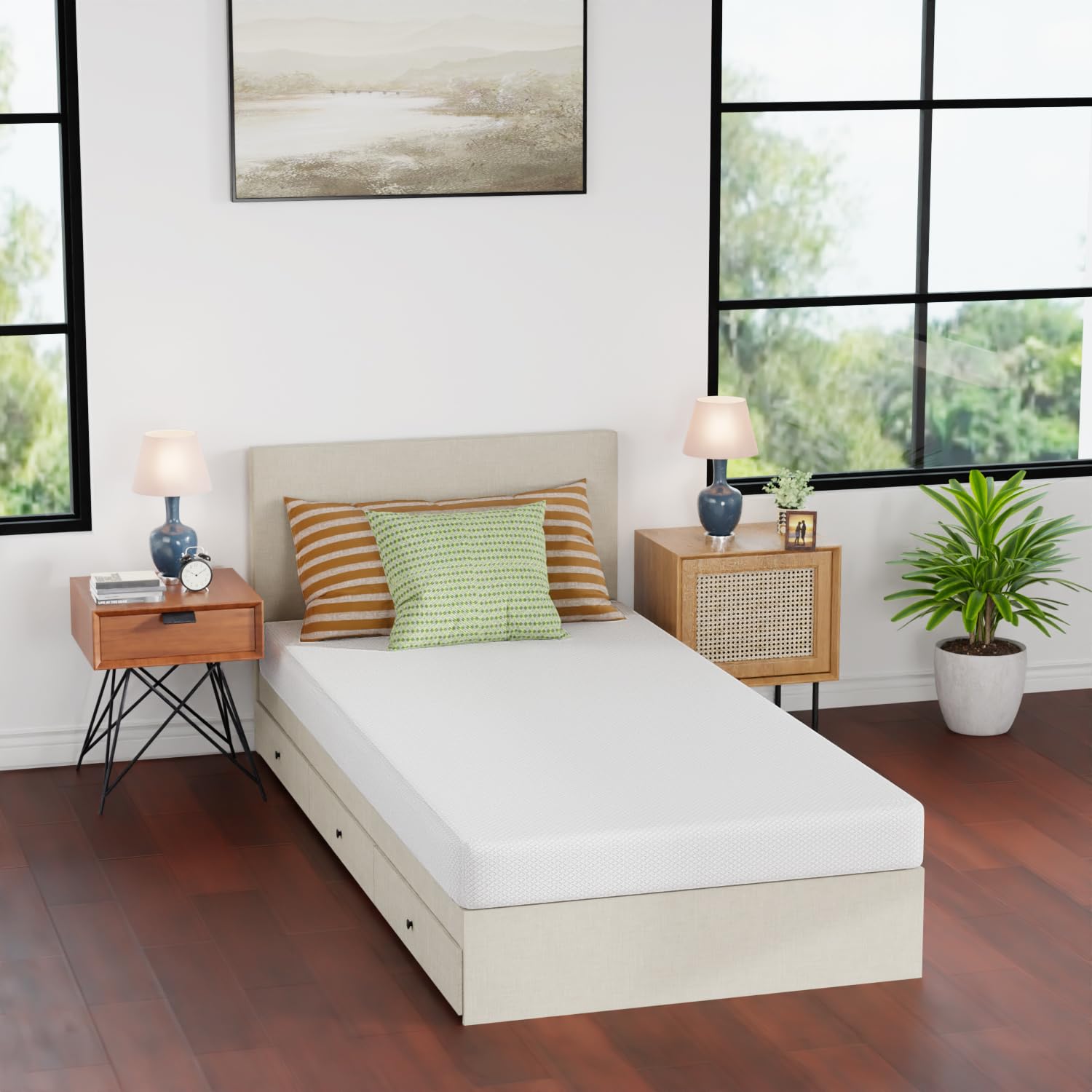 Gel Memory Foam Mattress | White | Bed in a Box,Pressure Relief, Cooling Ventilated Foam