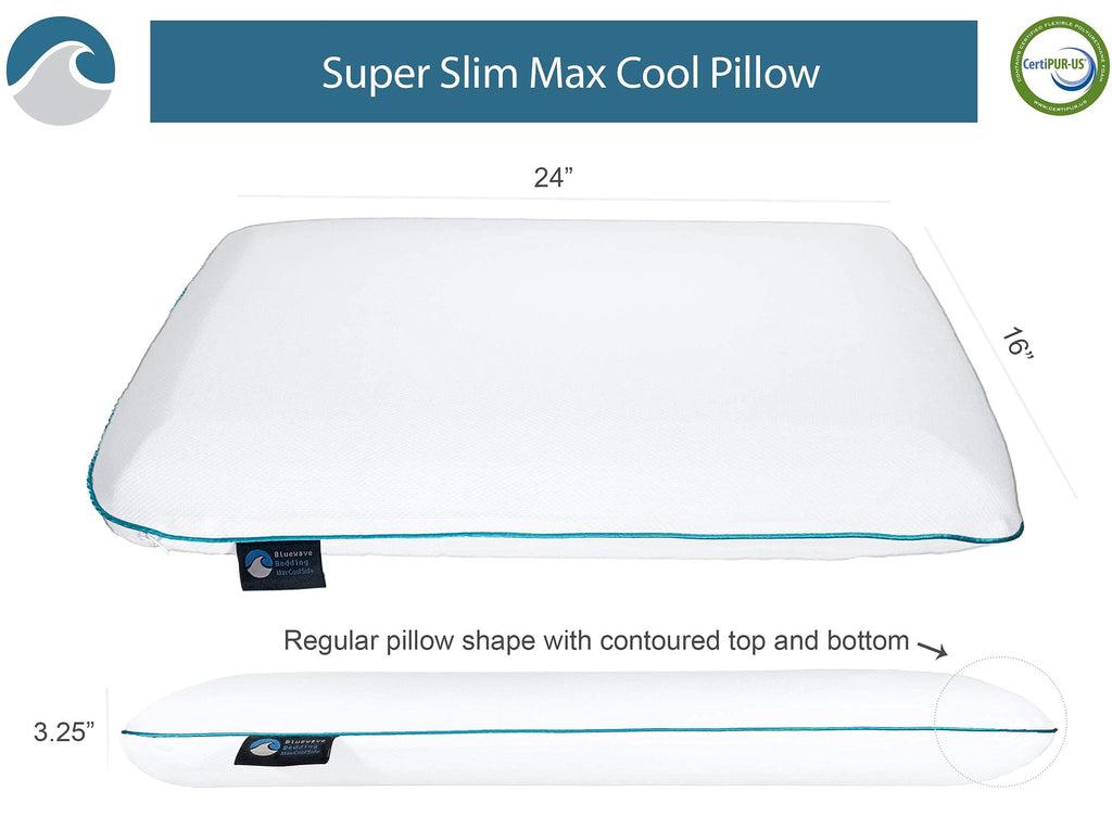 Bedding Ultra Slim Max Cool CarbonBlue Gel Memory Foam Pillow for Stomach and Back Sleepers
