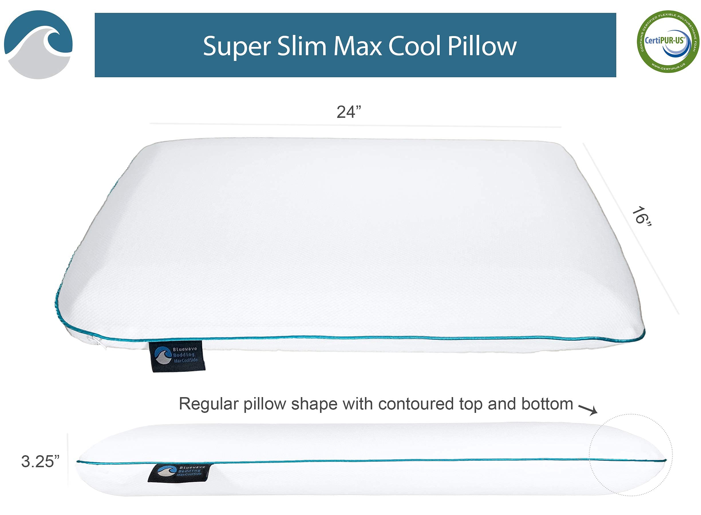 Bedding Ultra Slim Max Cool CarbonBlue Gel Memory Foam Pillow for Stomach and Back Sleepers