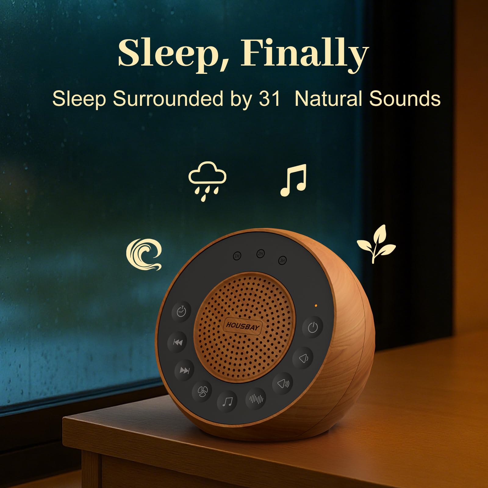 White Noise Machine with 31 Soothing Sounds, 5W Loud Stereo Sound, Auto-Off Timer, Adjustable Volume, Sleep Sound Machine