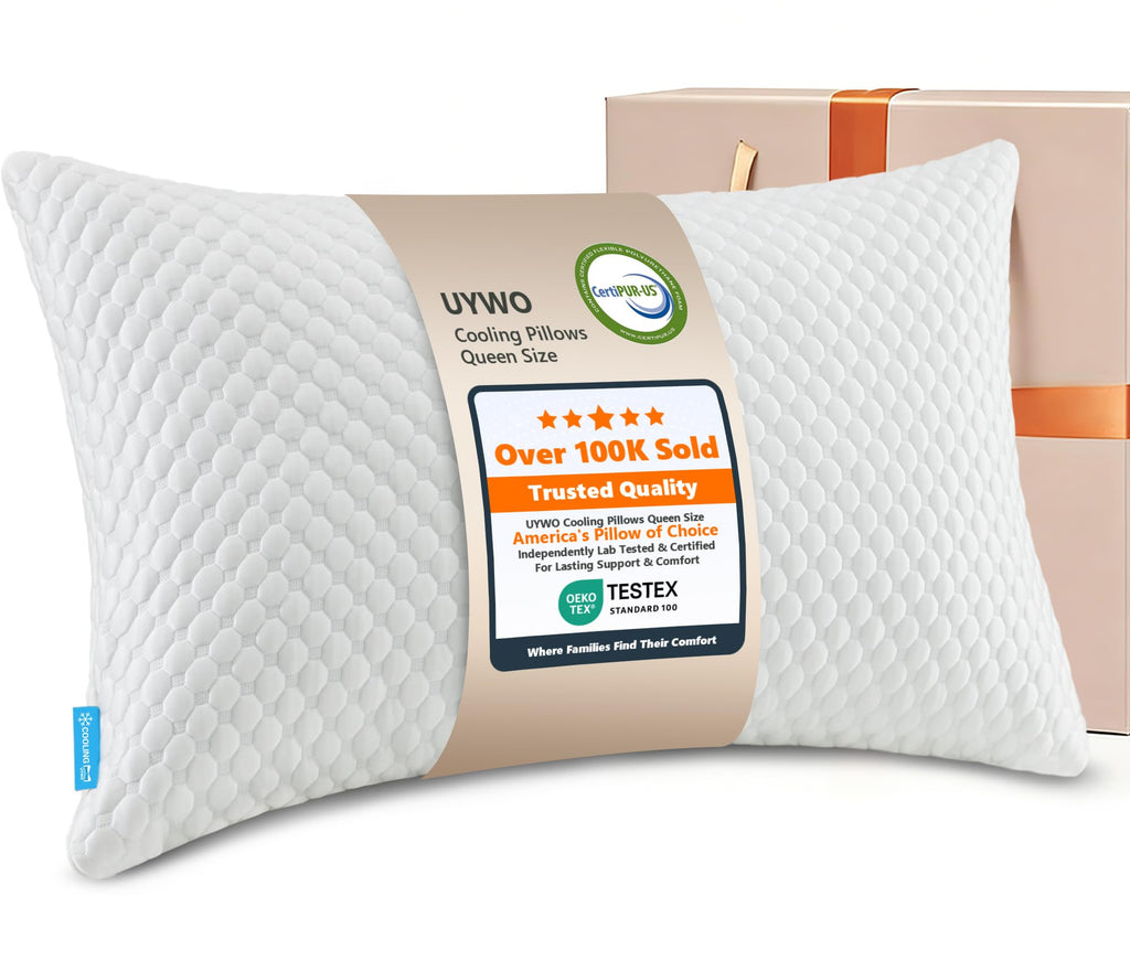 Cooling Pillows Queen Size Set of 2, Memory Foam Pillows with Zipper