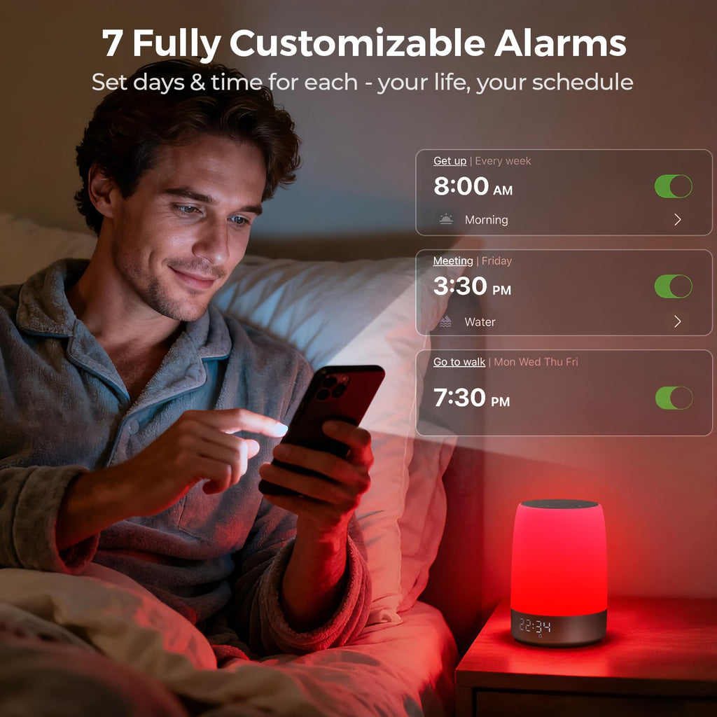 Smart Red Light Therapy Lamp & Sleep Sound Machine for Bedroom with Alarm Clock