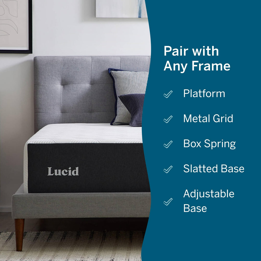 Lucid 8 Inch Memory Foam Mattress - Medium Firm Feel - Infused with Refreshing Bamboo Charcoal and Cooling Gel - Bed in a Box