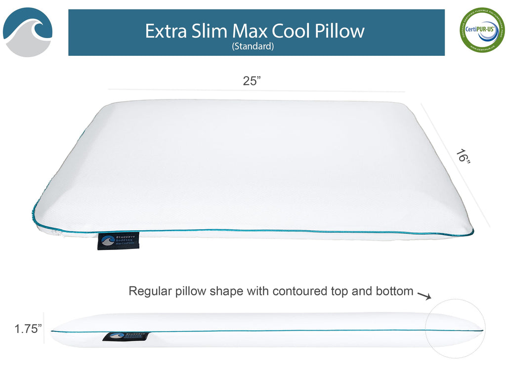 Bedding Ultra Slim Max Cool CarbonBlue Gel Memory Foam Pillow for Stomach and Back Sleepers