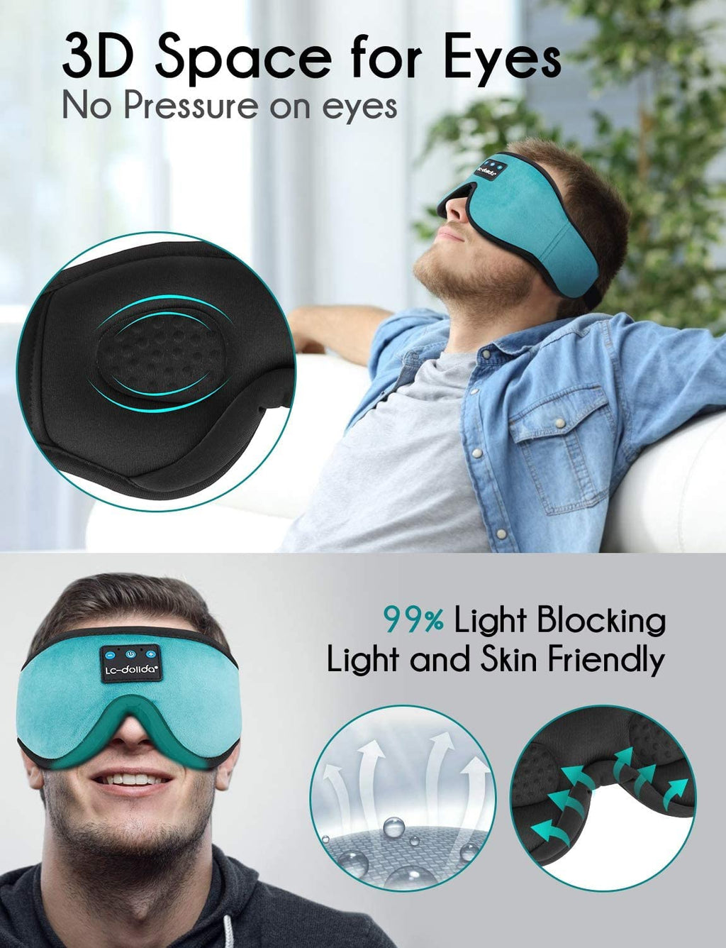 Sleep Headphones, 3D Sleep Mask Bluetooth Wireless Music Eye Mask