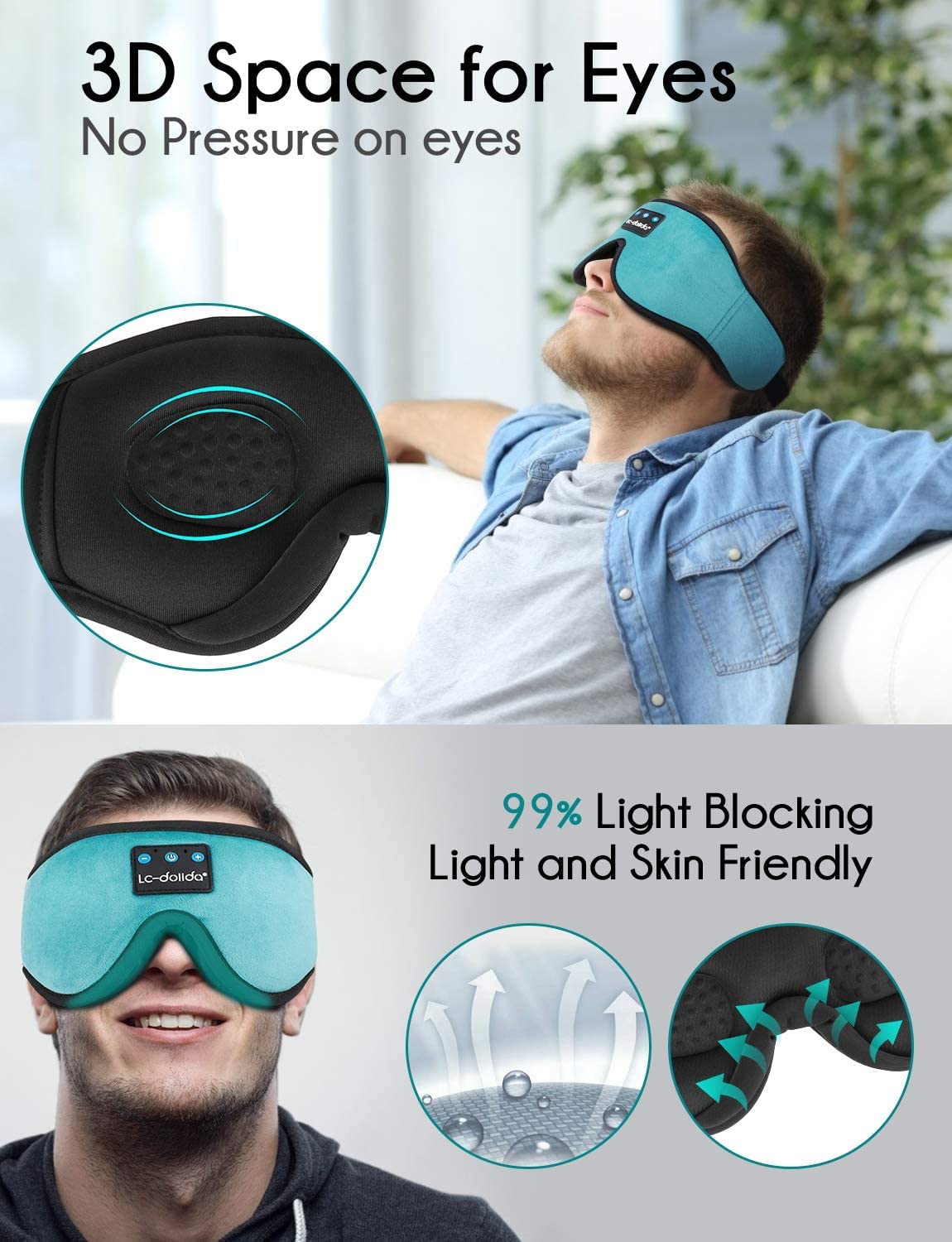 Sleep Headphones, 3D Sleep Mask Bluetooth Wireless Music Eye Mask