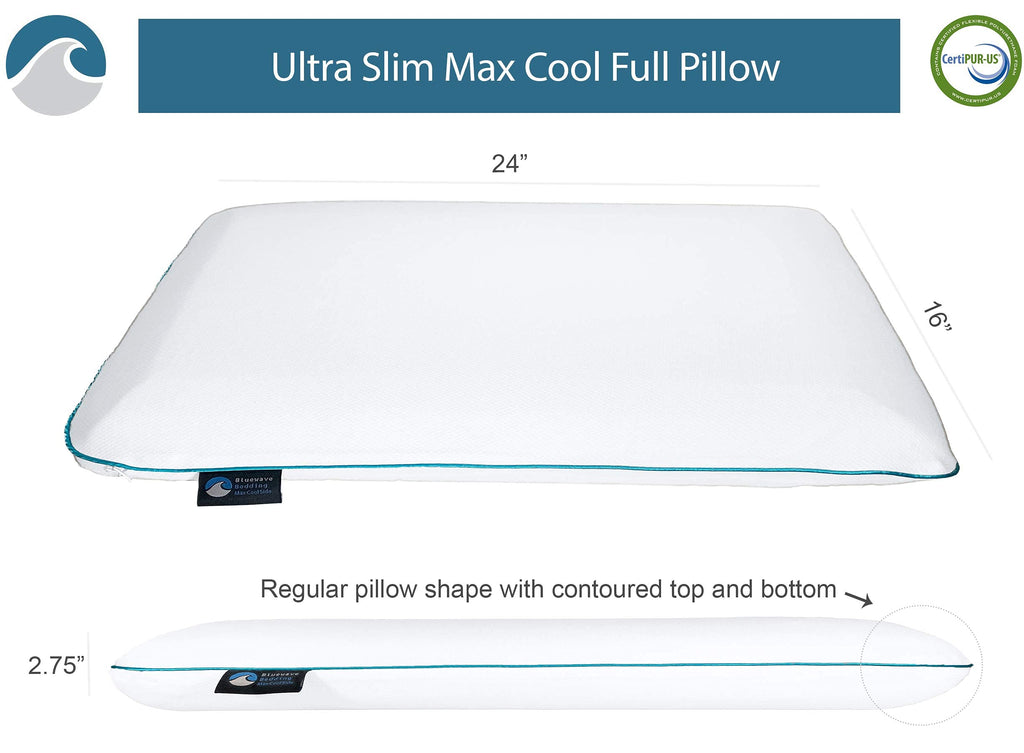 Bedding Ultra Slim Max Cool CarbonBlue Gel Memory Foam Pillow for Stomach and Back Sleepers