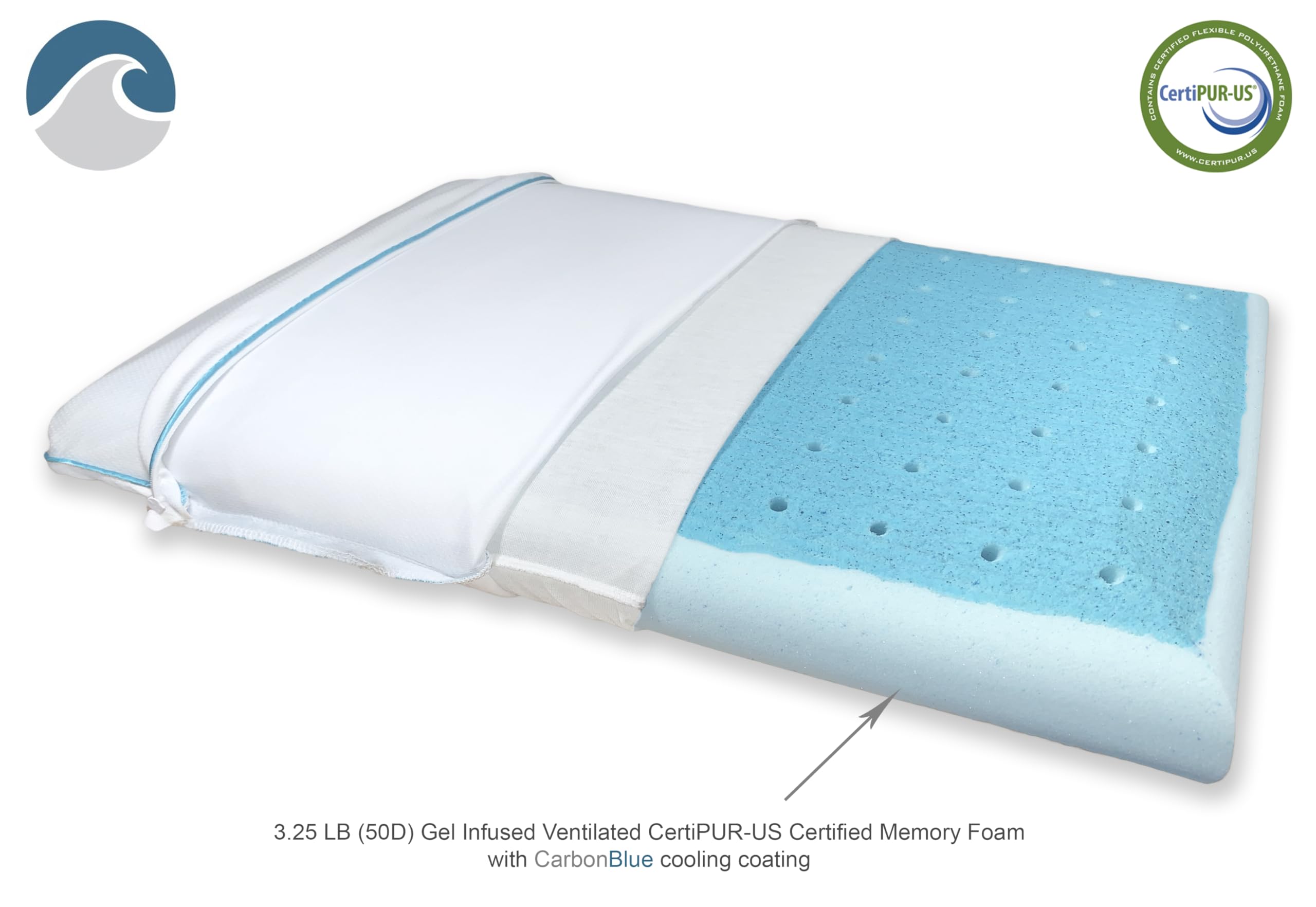 Bedding Ultra Slim Max Cool CarbonBlue Gel Memory Foam Pillow for Stomach and Back Sleepers