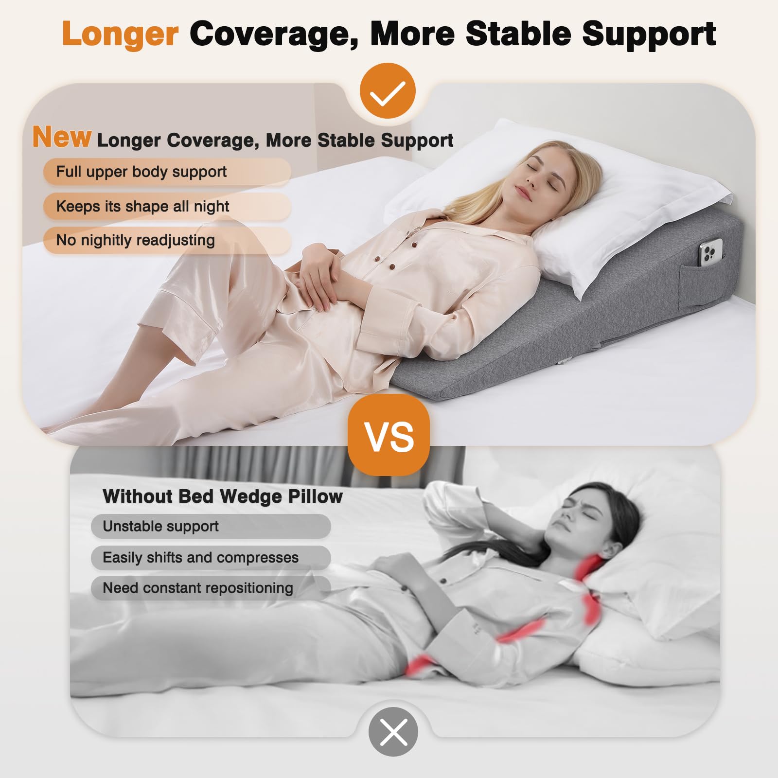 34" Extra-Long Wedge Pillow, Back & Arm Support, Bed Wedge
