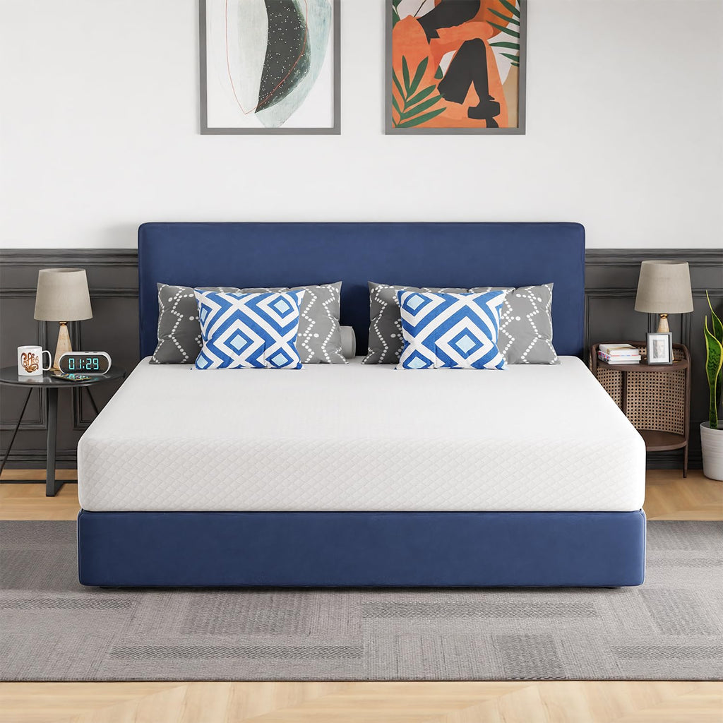 Gel Memory Foam Mattress | White | Bed in a Box,Pressure Relief, Cooling Ventilated Foam