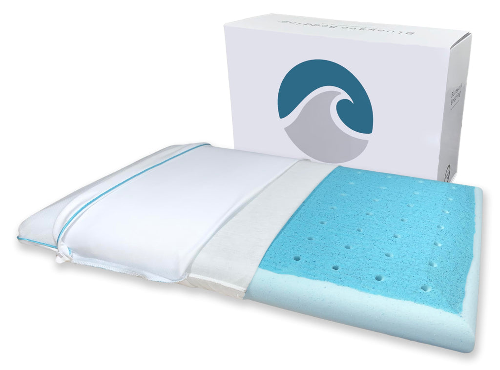 Bedding Ultra Slim Max Cool CarbonBlue Gel Memory Foam Pillow for Stomach and Back Sleepers