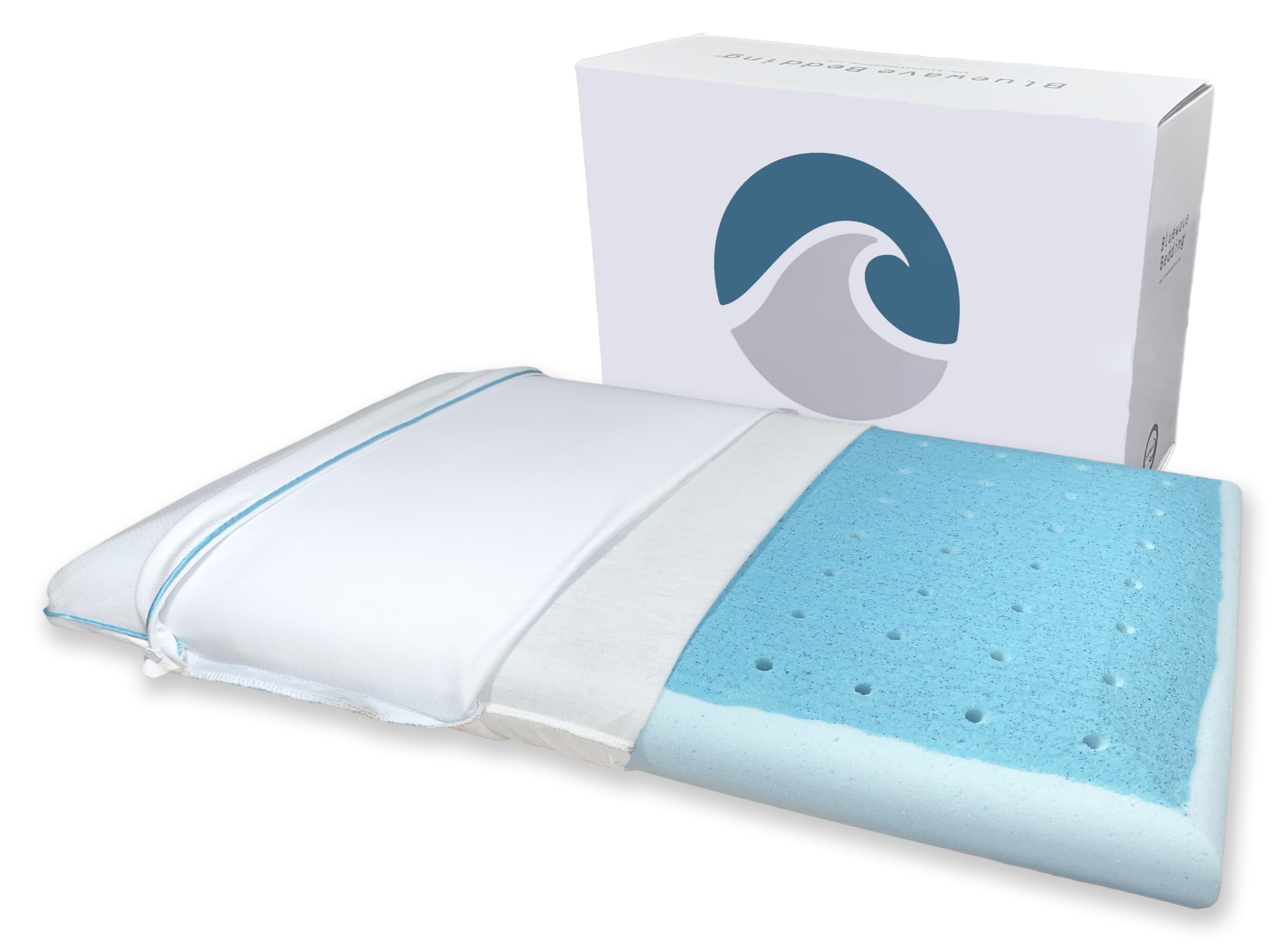 Bedding Ultra Slim Max Cool CarbonBlue Gel Memory Foam Pillow for Stomach and Back Sleepers