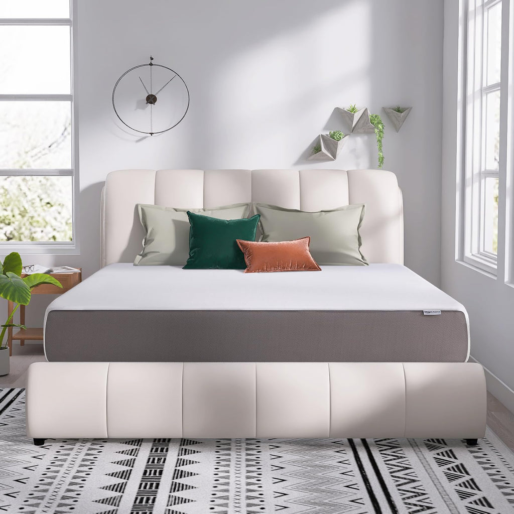 Memory Foam Mattress, Soft Plush Feel, Breathable, 12 Inch, Queen, White/Grey