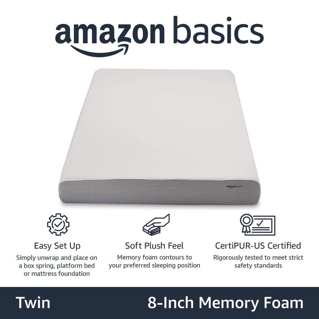Memory Foam Mattress, Soft Plush Feel, Breathable, 12 Inch, Queen, White/Grey