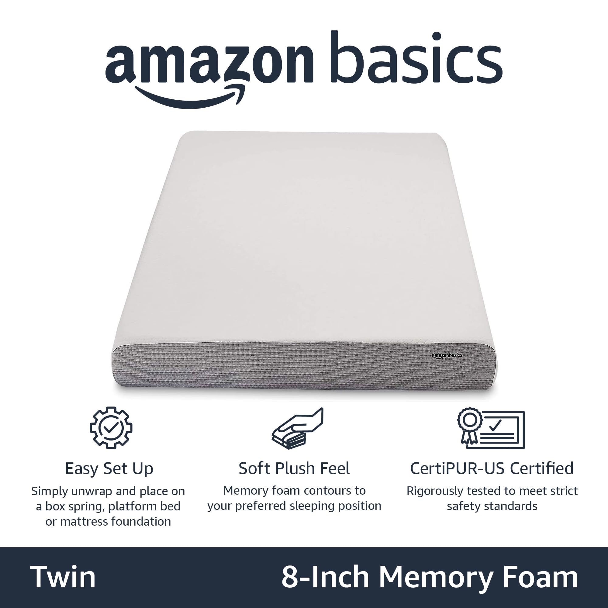Memory Foam Mattress, Soft Plush Feel, Breathable, 12 Inch, Queen, White/Grey