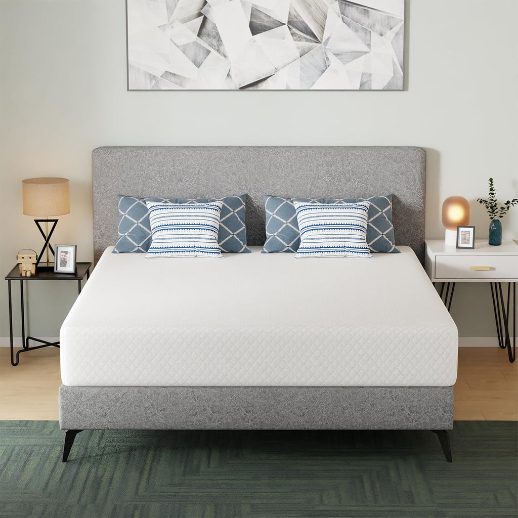 Gel Memory Foam Mattress | White | Bed in a Box,Pressure Relief, Cooling Ventilated Foam