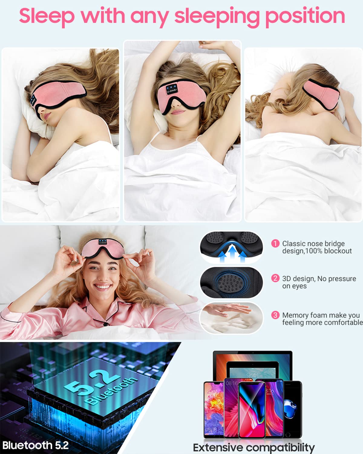 Sleep Headphones, 3D Sleep Mask Bluetooth Wireless Music Eye Mask