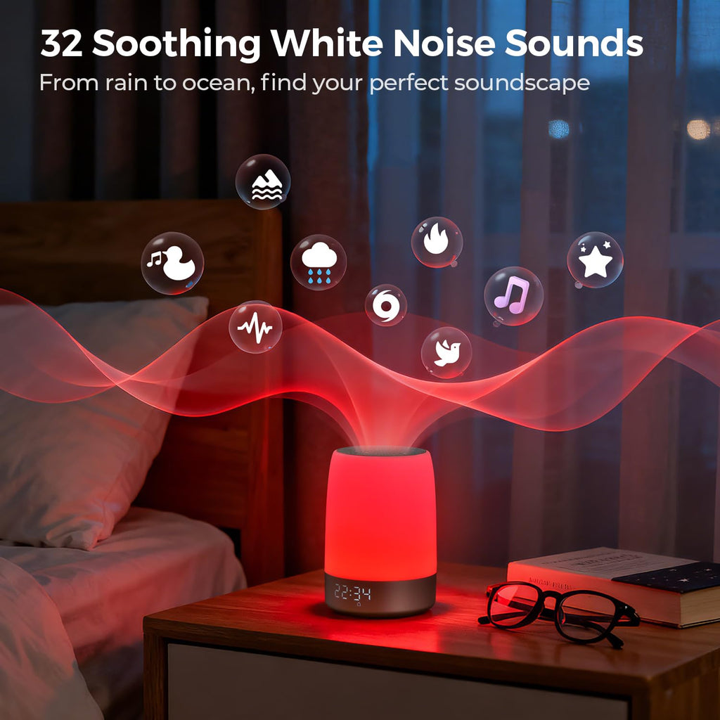 Smart Red Light Therapy Lamp & Sleep Sound Machine for Bedroom with Alarm Clock