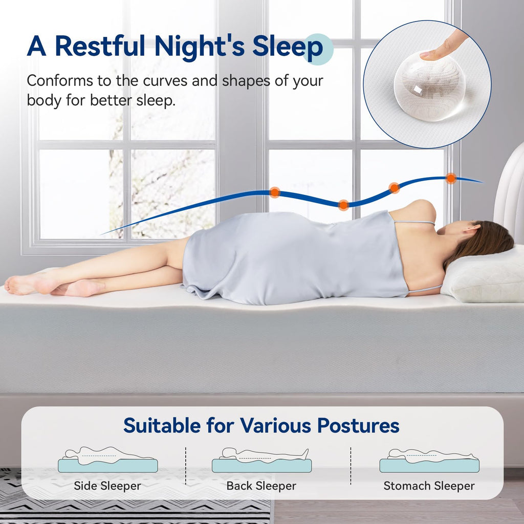 Memory Foam Mattress, Soft Plush Feel, Breathable, 12 Inch, Queen, White/Grey