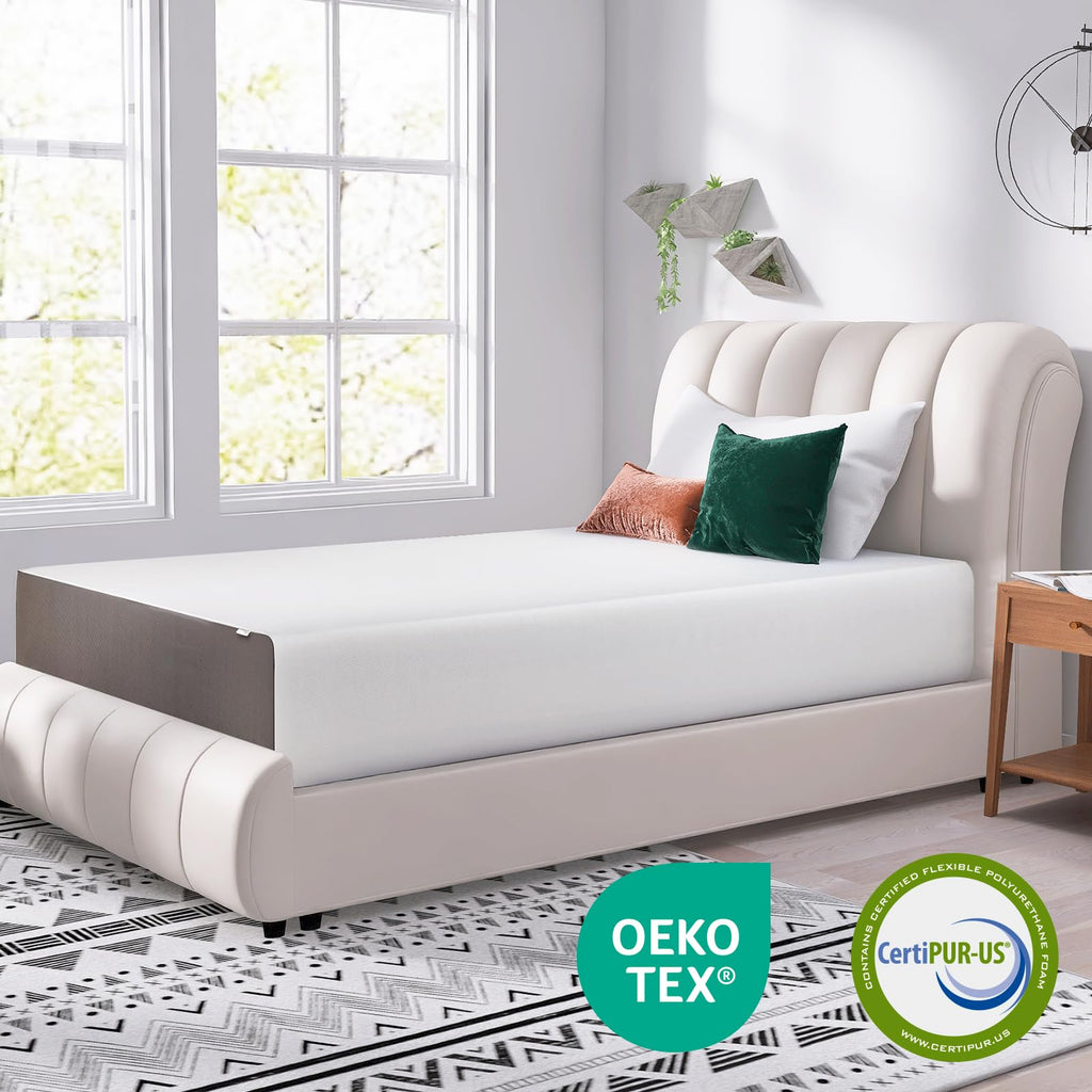 Memory Foam Mattress, Soft Plush Feel, Breathable, 12 Inch, Queen, White/Grey