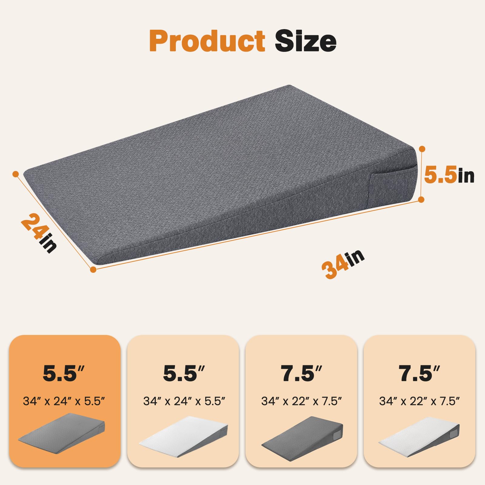 34" Extra-Long Wedge Pillow, Back & Arm Support, Bed Wedge