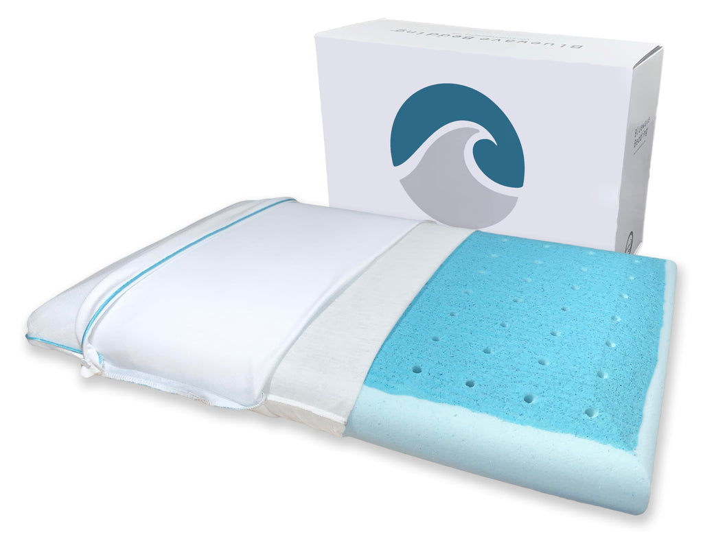 Bedding Ultra Slim Max Cool CarbonBlue Gel Memory Foam Pillow for Stomach and Back Sleepers