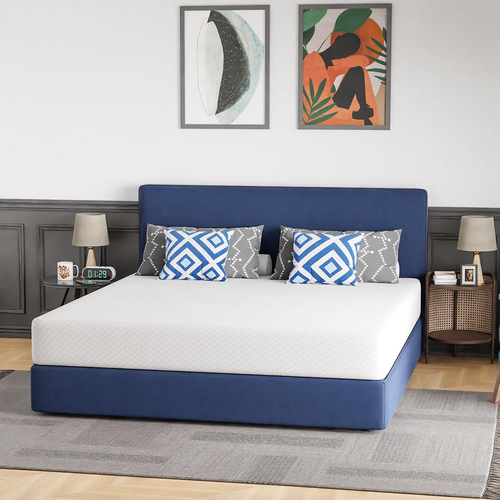 Gel Memory Foam Mattress | White | Bed in a Box,Pressure Relief, Cooling Ventilated Foam