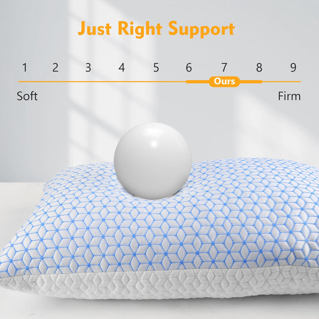 Shredded Memory Foam Pillows King Size Set of 2, Cooling Pillow Firm and Soft Adjustable