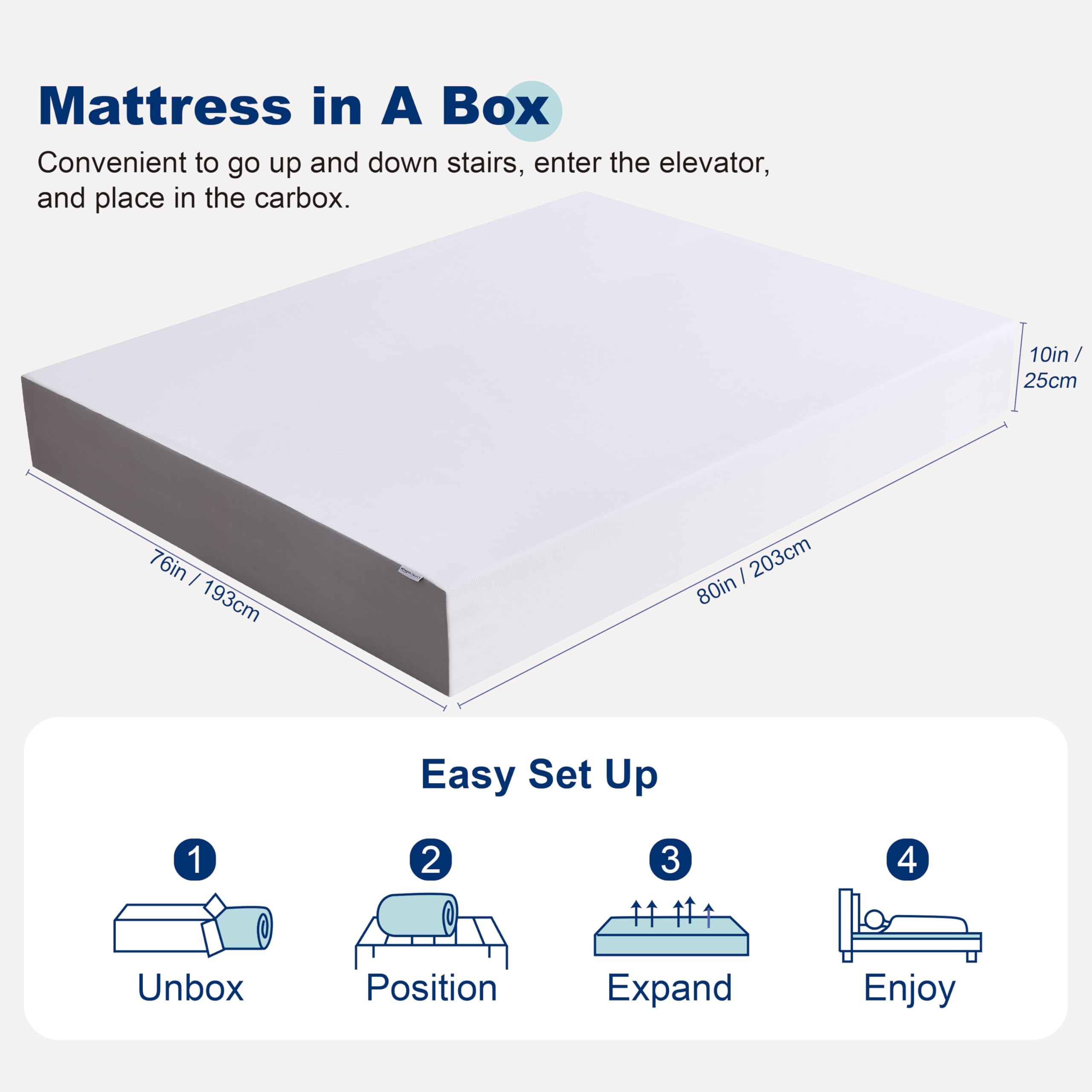 Memory Foam Mattress, Soft Plush Feel, Breathable, 12 Inch, Queen, White/Grey