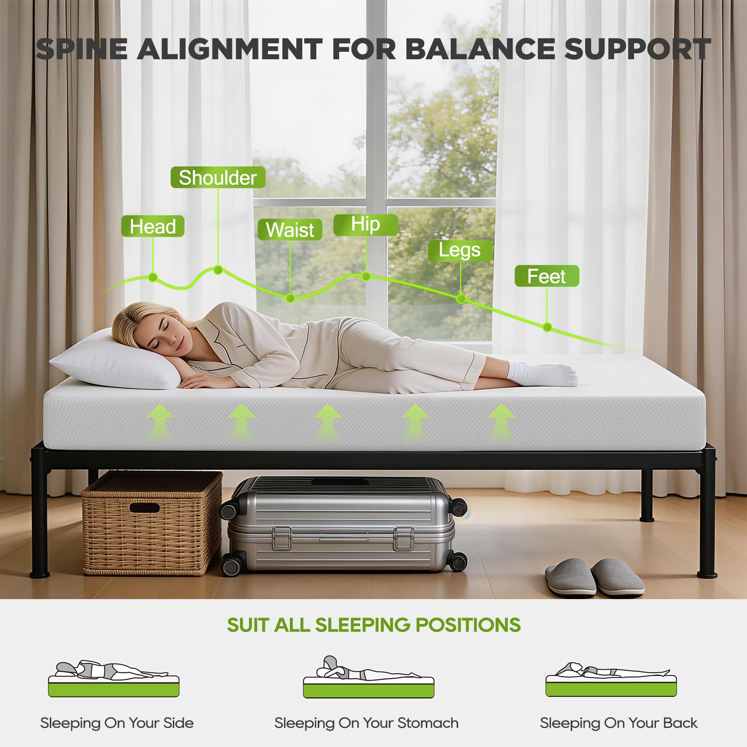 Gel Memory Foam Mattress | White | Bed in a Box,Pressure Relief, Cooling Ventilated Foam