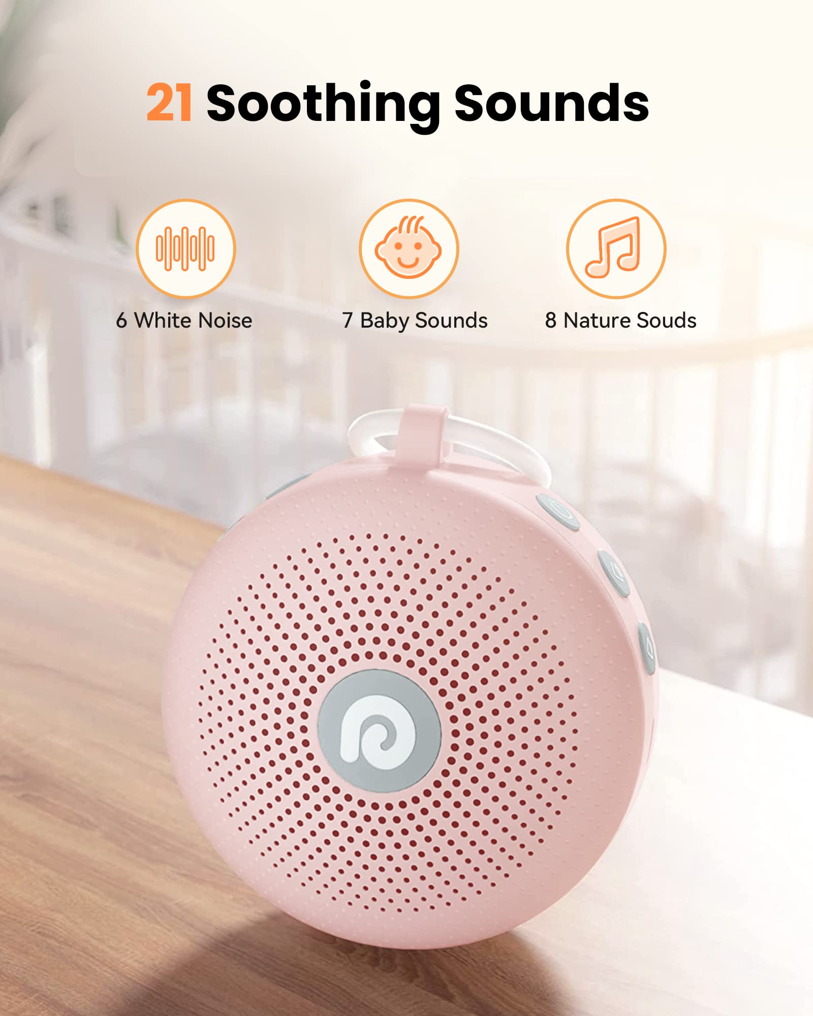 Portable Noise Machine for Babies or Adults, Features Powerful Battery, 21 Soothing Sound