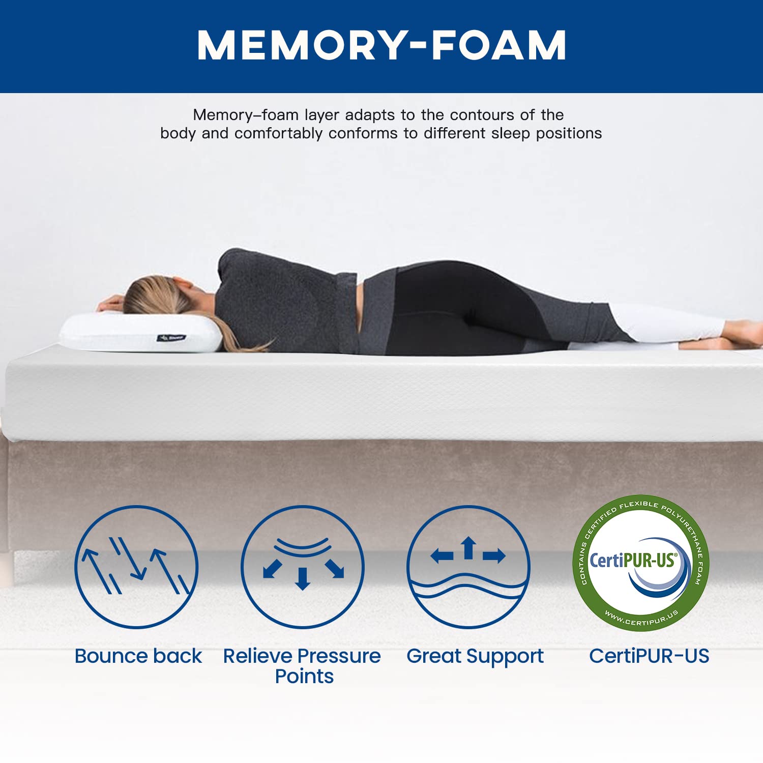 Gel Memory Foam Mattress | White | Bed in a Box,Pressure Relief, Cooling Ventilated Foam