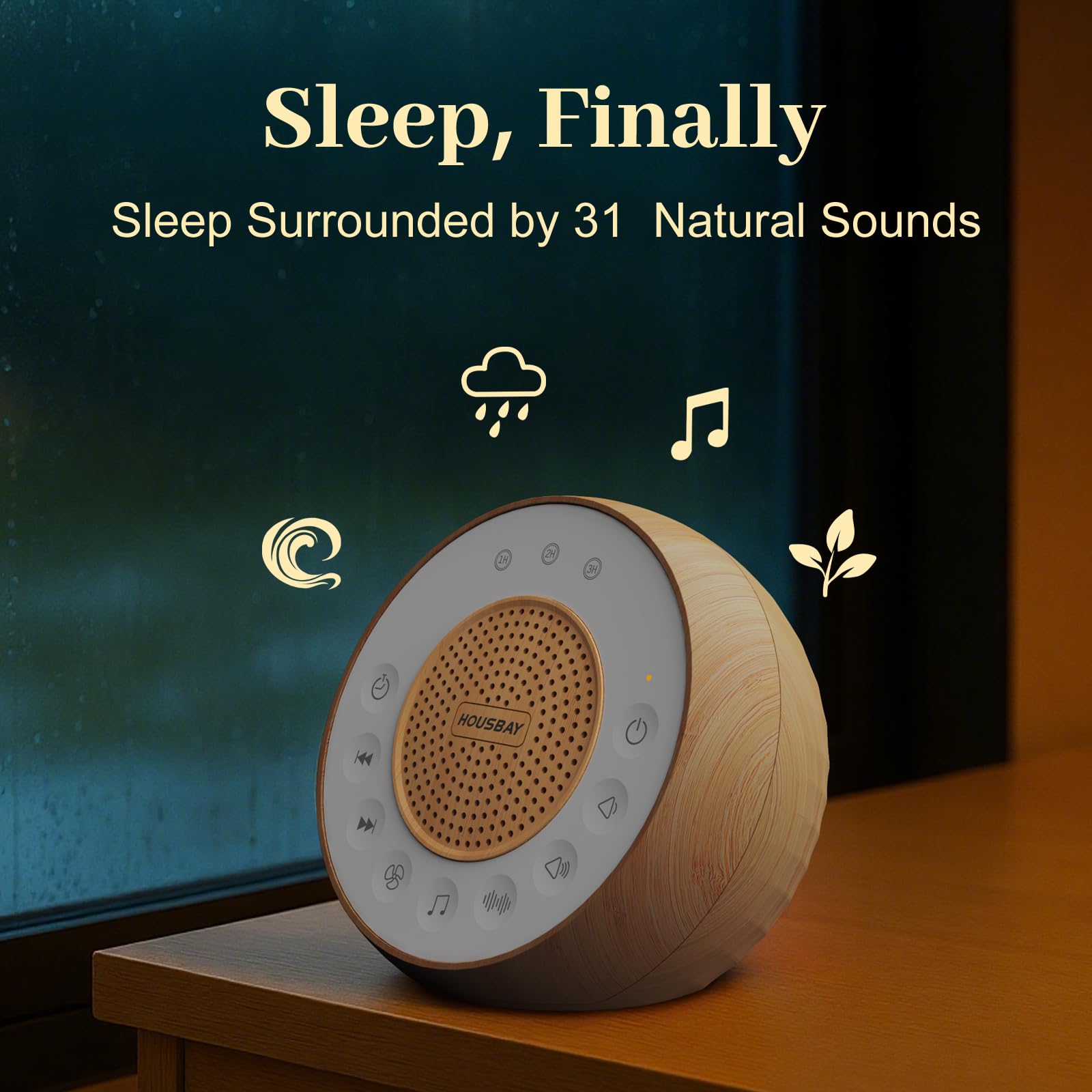 White Noise Machine with 31 Soothing Sounds, 5W Loud Stereo Sound, Auto-Off Timer, Adjustable Volume, Sleep Sound Machine
