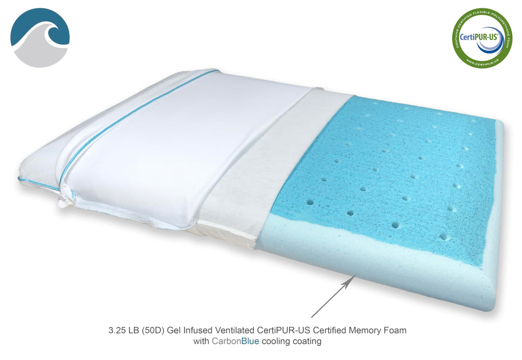 Bedding Ultra Slim Max Cool CarbonBlue Gel Memory Foam Pillow for Stomach and Back Sleepers