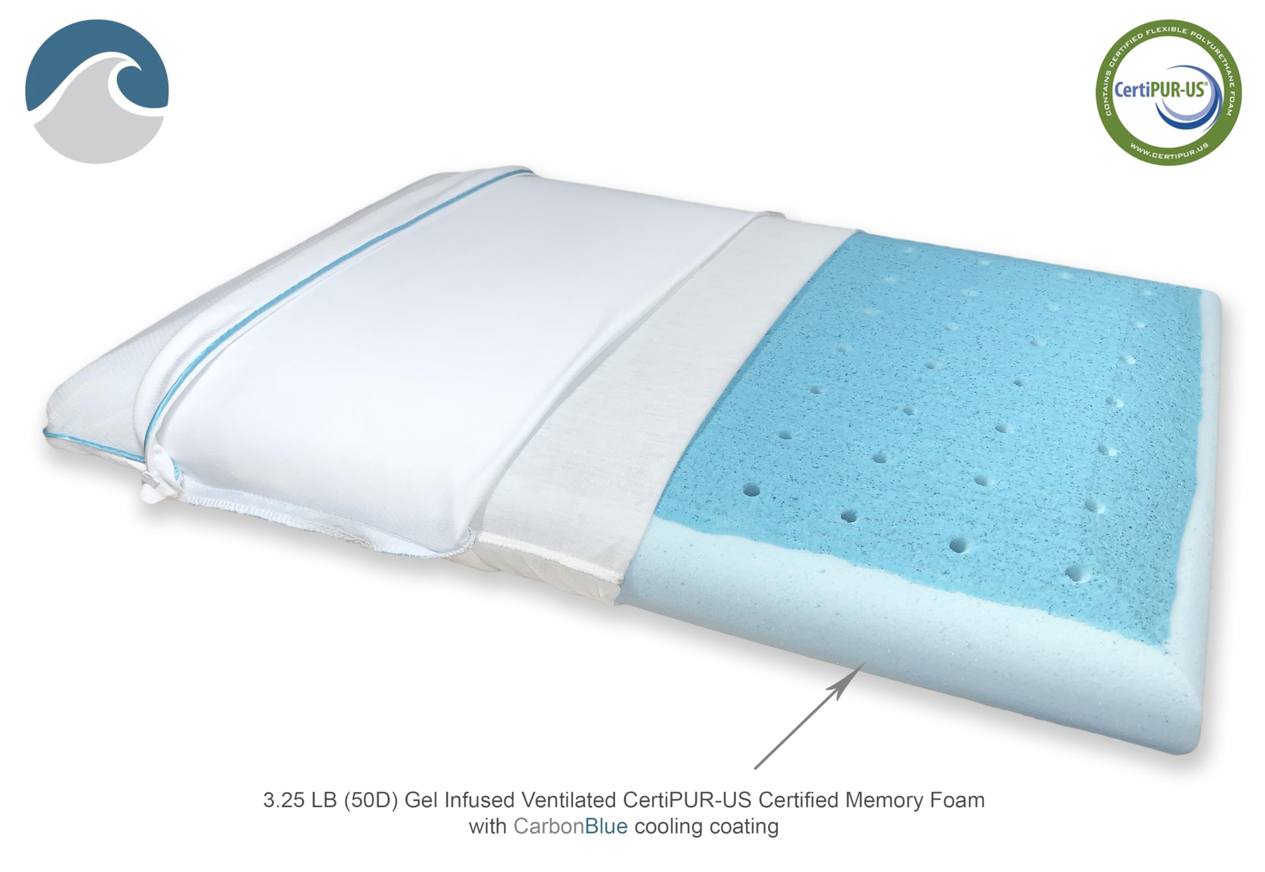 Bedding Ultra Slim Max Cool CarbonBlue Gel Memory Foam Pillow for Stomach and Back Sleepers