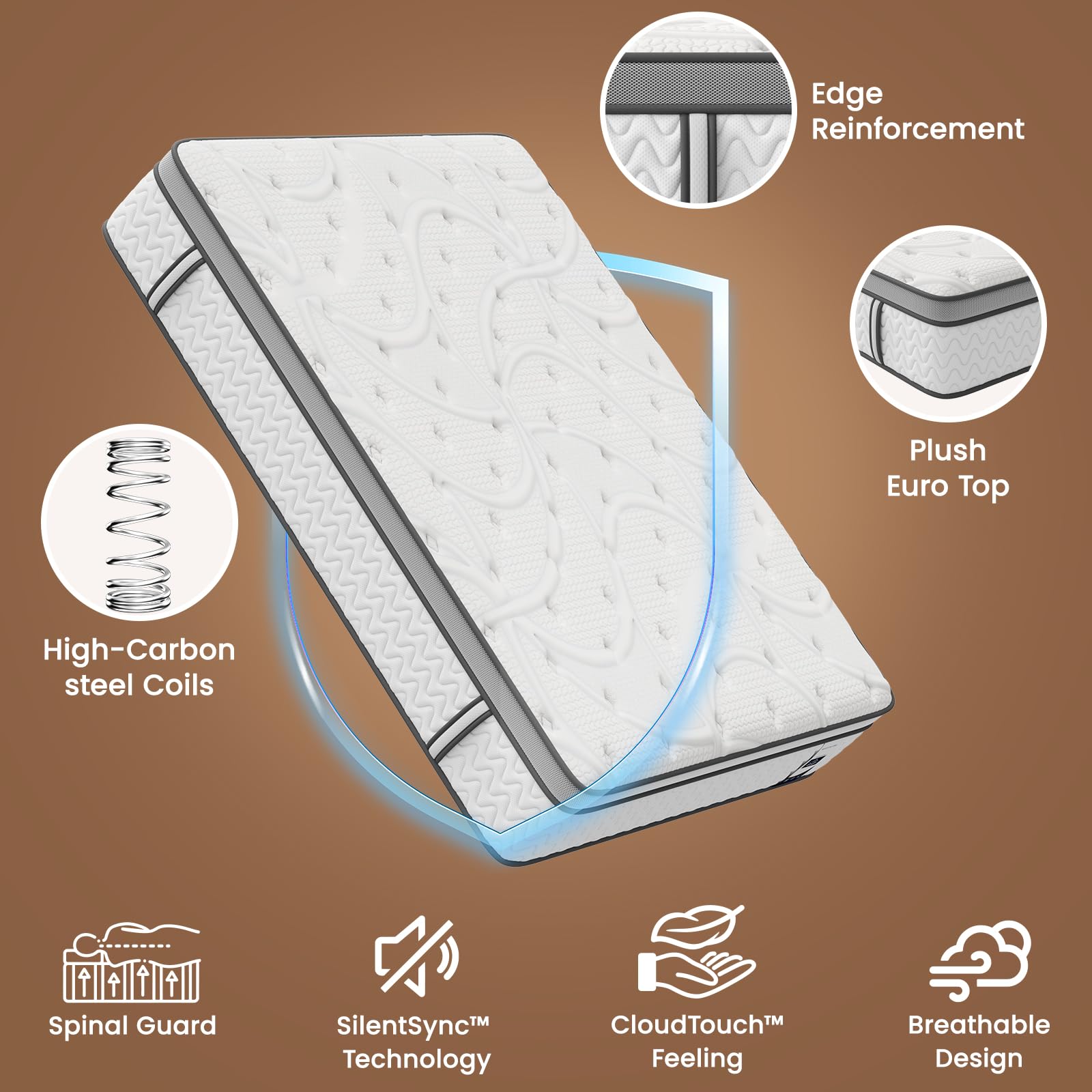 Mattress 12 Inch, 5-Zone Deep Sleep Firm Mattress with Extra Lumbar & Shoulder Support