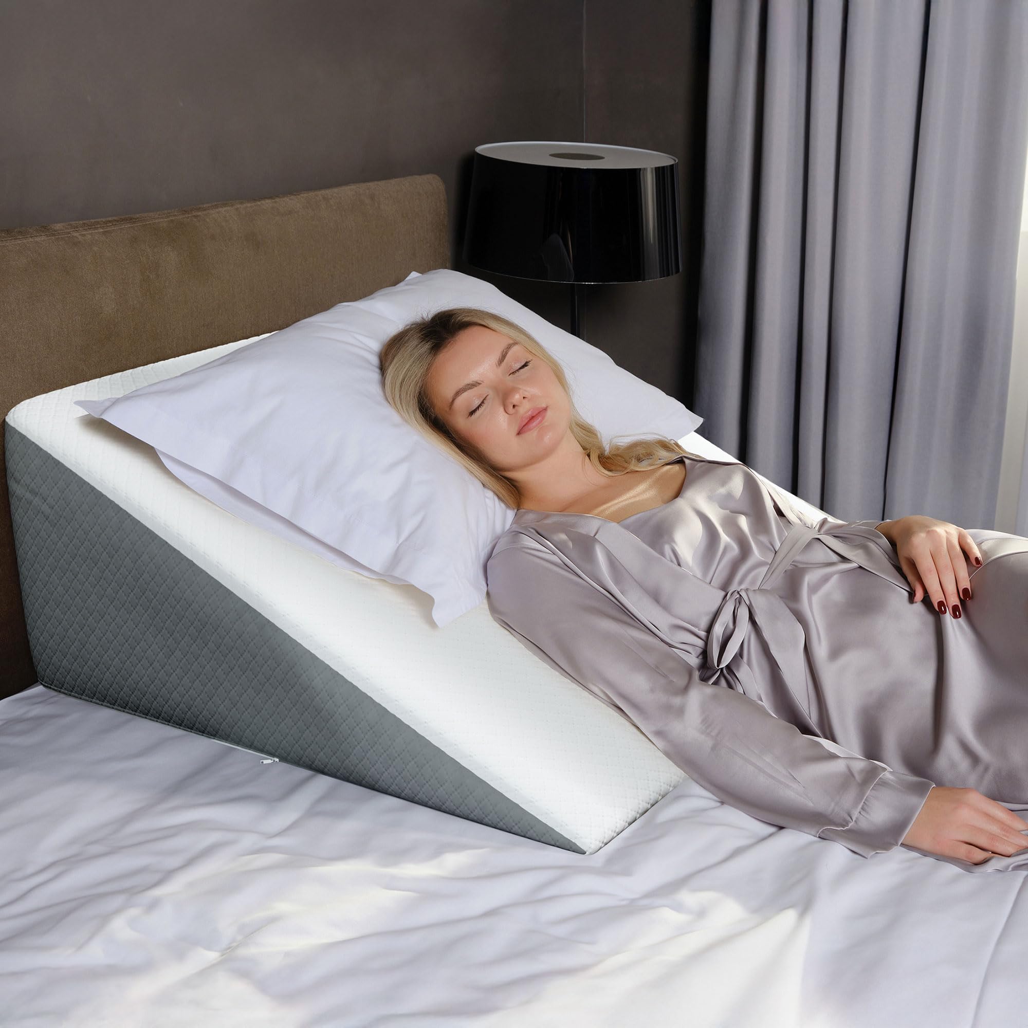 Kolbs Bed Wedge Pillow for Sleep Apnea, FSA Eligible Acid Reflux, and Back Pain Relief, with Chic Jacquard Cover - Headboard Wedges for Sleeping (Standard Width 7.5" Height)