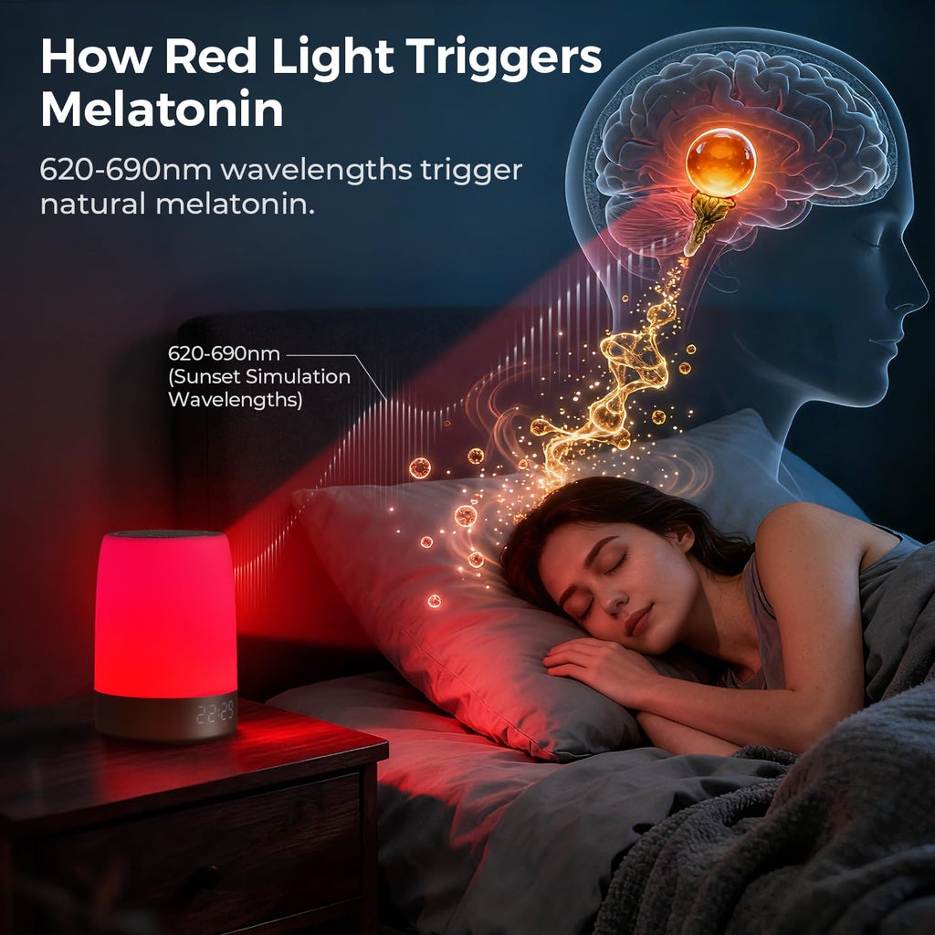 Smart Red Light Therapy Lamp & Sleep Sound Machine for Bedroom with Alarm Clock