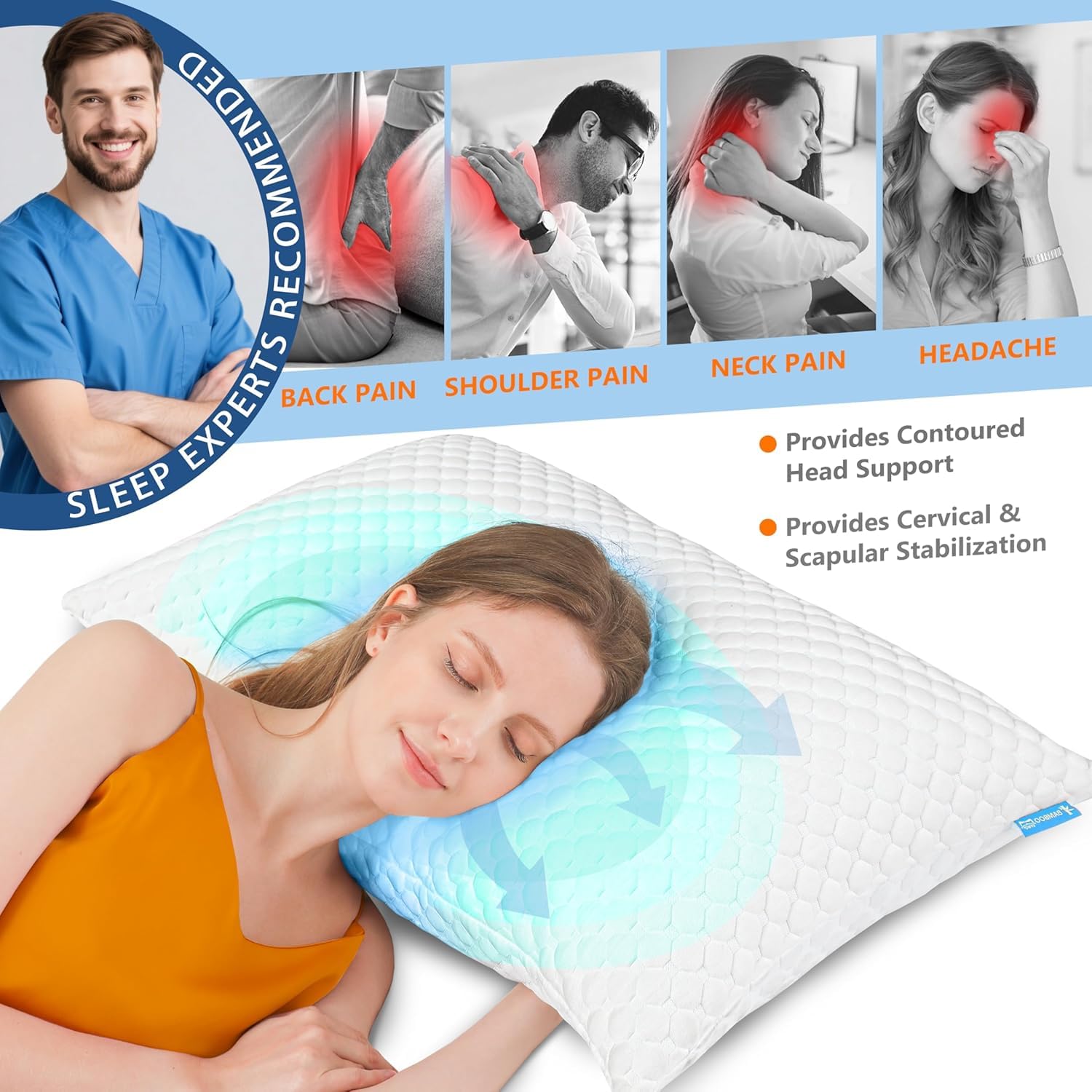 Cooling Pillows Queen Size Set of 2, Memory Foam Pillows with Zipper