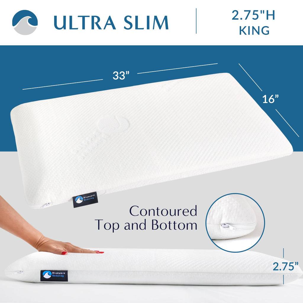 Bedding Ultra Slim Max Cool CarbonBlue Gel Memory Foam Pillow for Stomach and Back Sleepers